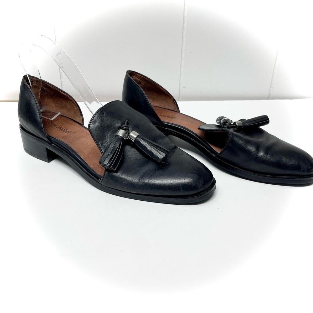 Jeffrey Campbell Black Leather Tassel Loafers